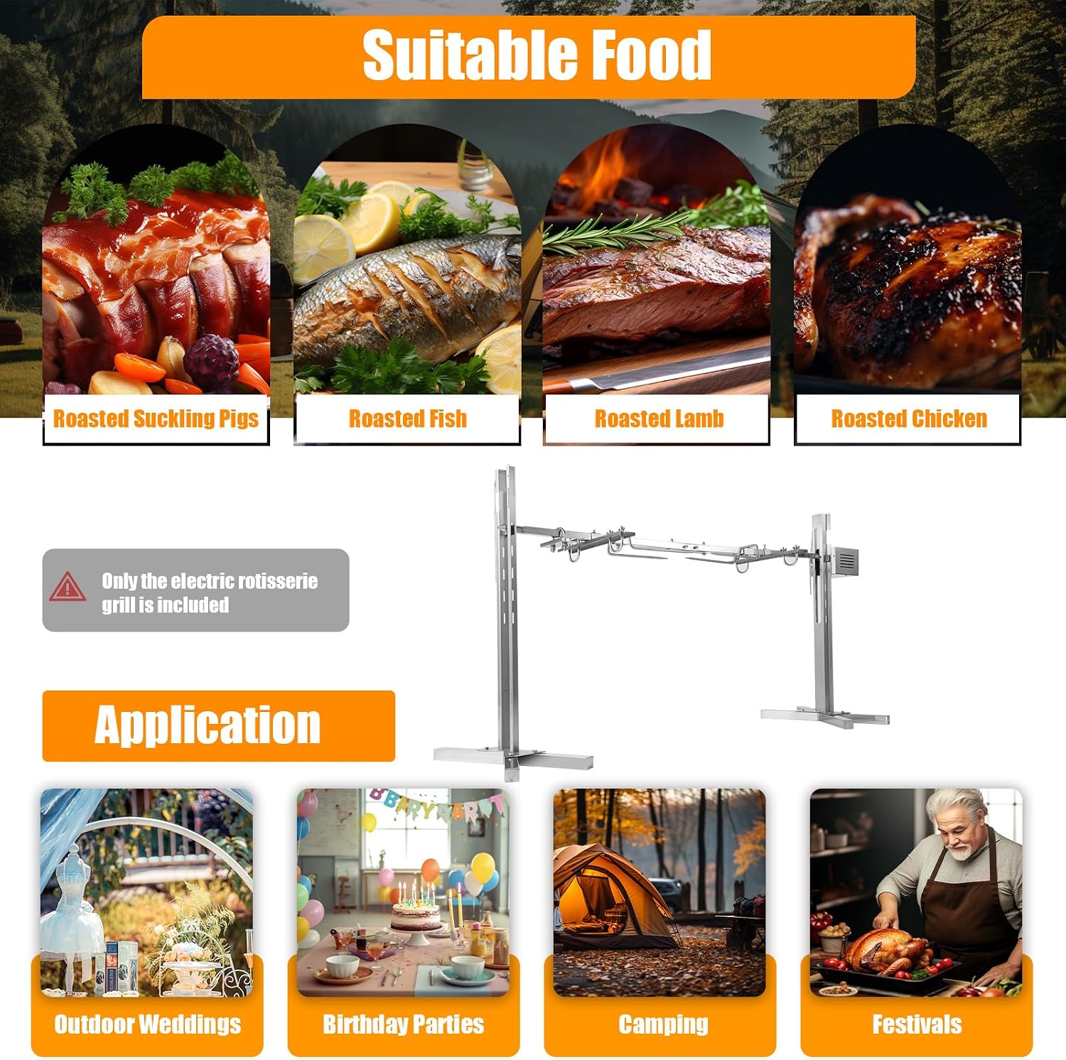 360° Rotation Barbecue Rack, Adjustable Height Electric BBQ Grill Hanging Large Spit Roaster Outdoor Barbecue Rack for Wilderness and Camping, 88.18 Max Load