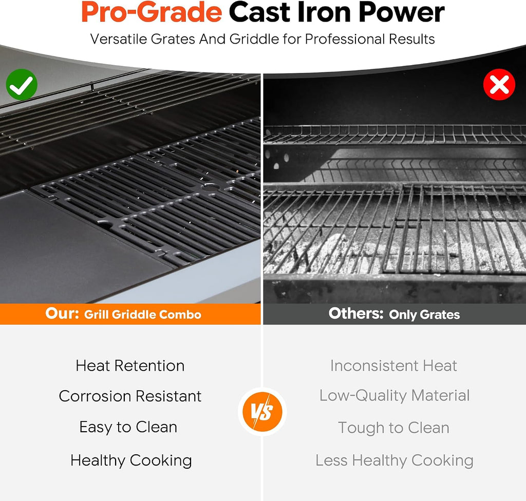 Brand-Man 6-Burner Gas Outdoor Kitchen Grill Island with Side Burner - 72,000 BTU Stainless Steel BBQ Grill Station with Storage Cabinets, Fold-out Prep Table, LPG/NG Convertible, Gray