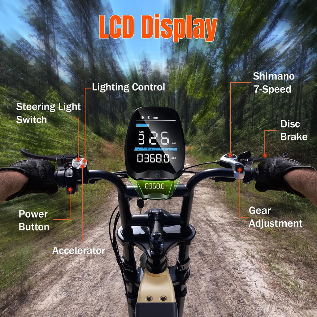 TST Electric Bike for Adults 1500W Peak 20' Fat Tire All-Terrain E-Bike 60 Miles Electric Dirt Bike for Road Sand Mountain Snow - 48V 15AH Battery Powered Electric Motorcycle for Adventure