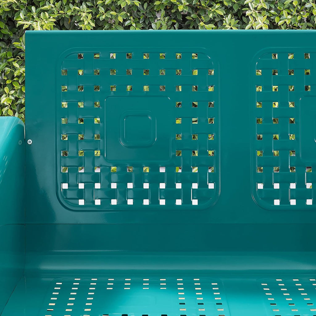 Crosley Furniture Bates Retro Metal Outdoor Loveseat Glider, 2-Person Rocking Patio Bench for Porch, Deck, Turquoise Gloss