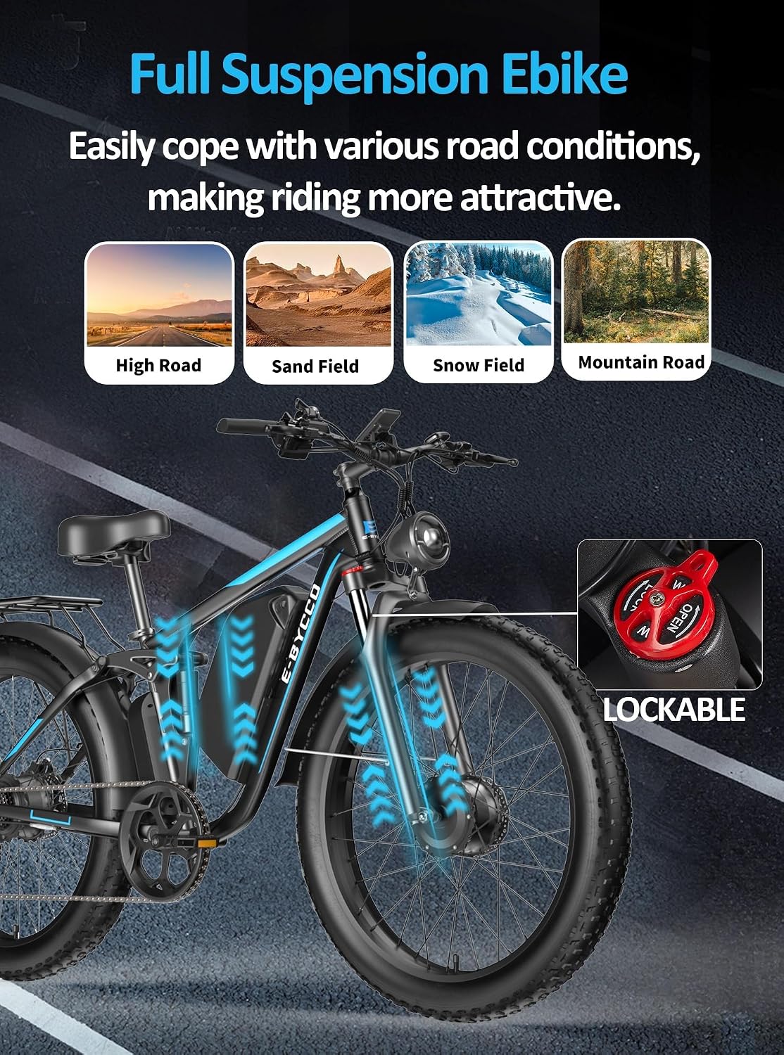 6000W Peak Electric Bike for Adults, 52V 32AH Dual Motor E-Bike, Up to 90Mile & 45 M P H All-Terrain Fat Tires Full Suspension 24/26 Inch Electric Bicycles Hydraulic Disc Brake for Road UL2849 by SGS
