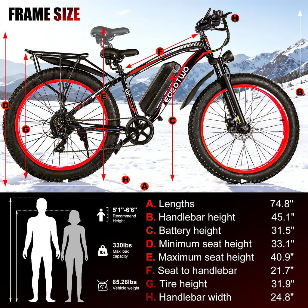 Electric Bike, 1500W Peak 30/33 MPH 26' Fat Tire Electric Bicycle, 60/70 Miles Snow Off-Road E Bike for Adults, Removable Battery, Dual Brake, 7 Speed