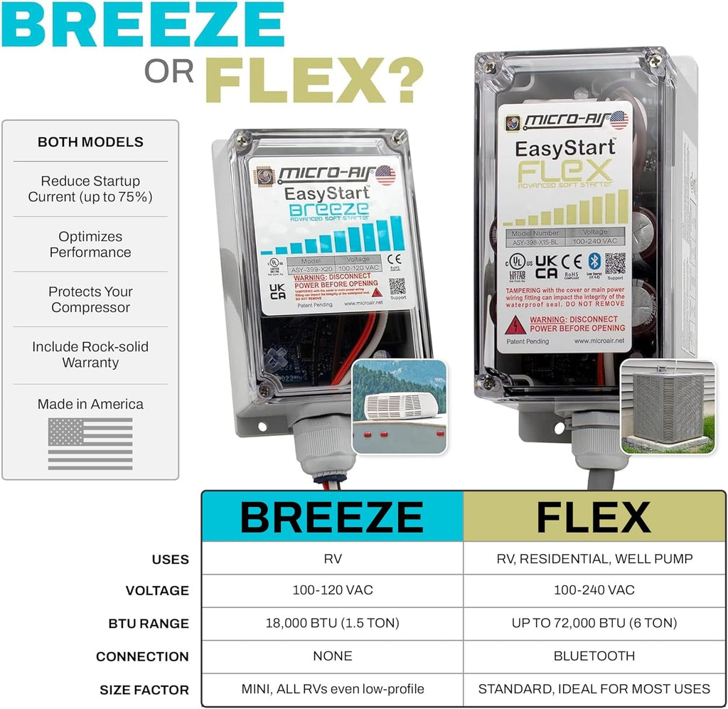 MICRO-AIR EasyStart FLEX 398 - Bluetooth Soft Start Kit for Home Air Conditioner, RV & Commercial Use, Works with Generators, Reduces Power Surge, Efficient Start-Up - Up to 6 Tons w/Installation Kit