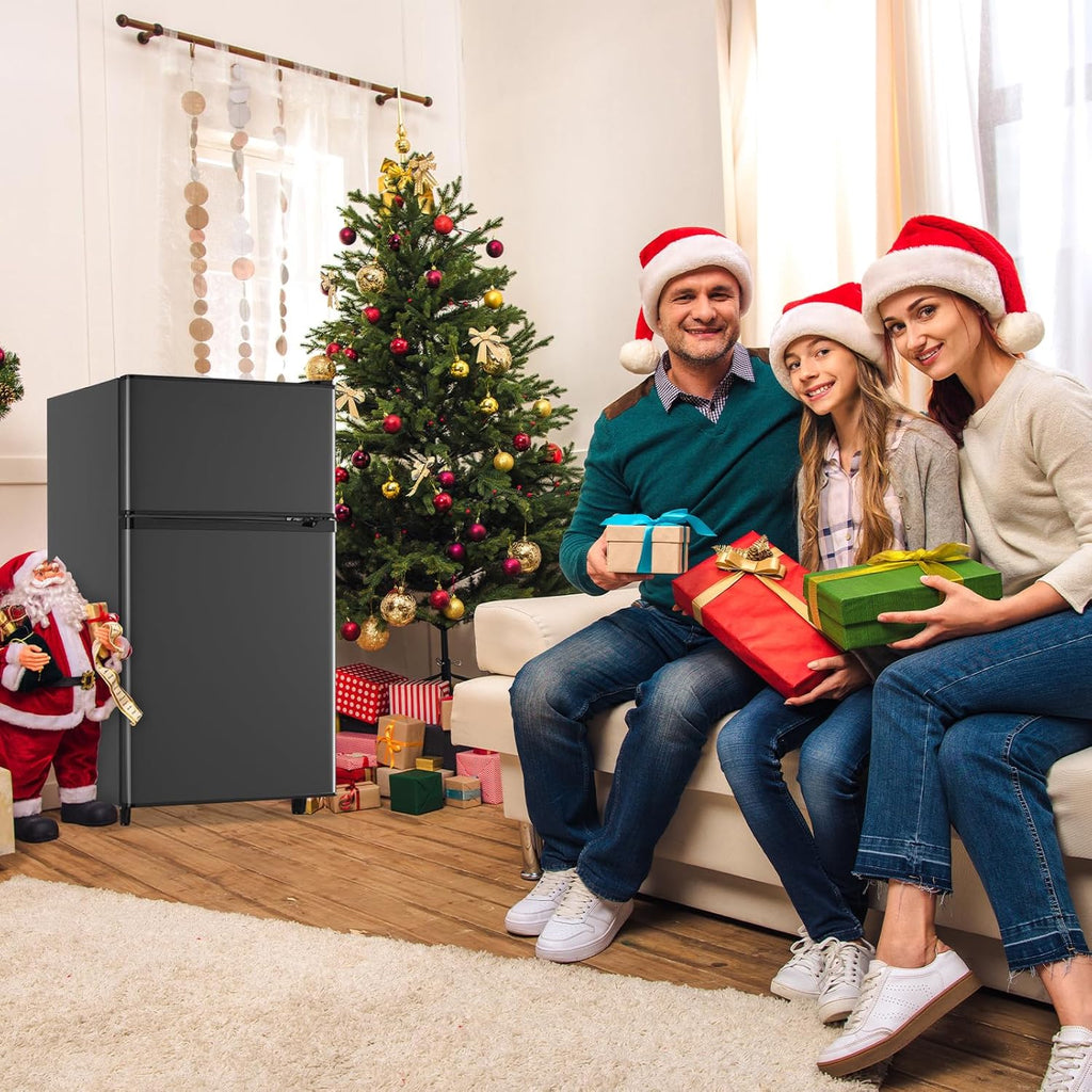 WANAI 3.5 Cu.Ft Mini Fridge with Freezer, Compact Refrigerator for Office, Dorm, Apartment, 7-Level Adjustable Thermostat, 2 Removable Shelves and Bakset, Small Fridge in Dark Gray