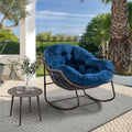 Outdoor Rocking Chair,Patio Oversized Rattan Egg Chair,Indoor Outside Padded Cushion Rocker Recliner Chair,Modern Lounge Chair for Front Porch,Garden,Backyard,Balcony,Deck,Navy Blue,Set of 1