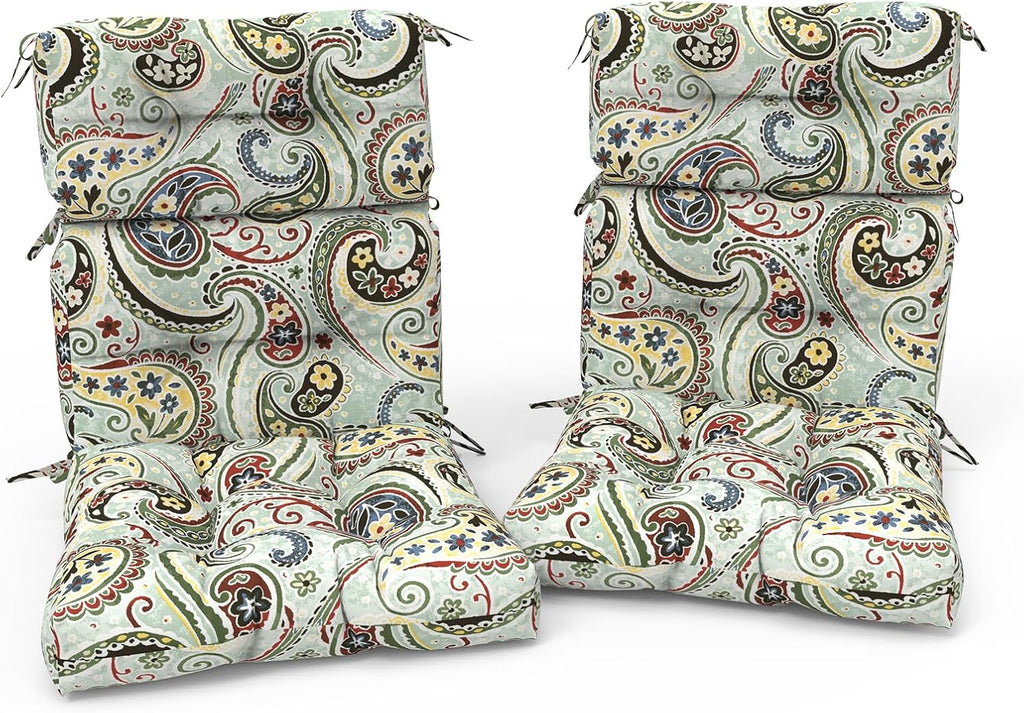 Outdoor High Back Patio Chair Cushions, Fade Resistant & Waterproof Tufted Seat and Back Cushions for Patio Furniture, Patio Chair Cushions 44x22 Inch, Set of 2, Paisley Lightcyan