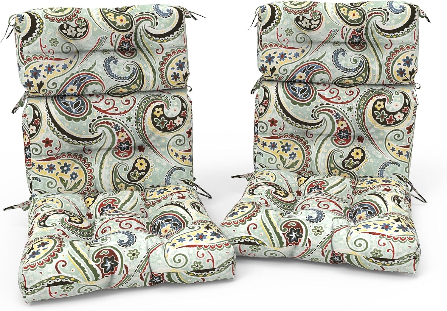 Outdoor High Back Patio Chair Cushions, Fade Resistant & Waterproof Tufted Seat and Back Cushions for Patio Furniture, Patio Chair Cushions 44x22 Inch, Set of 2, Paisley Lightcyan