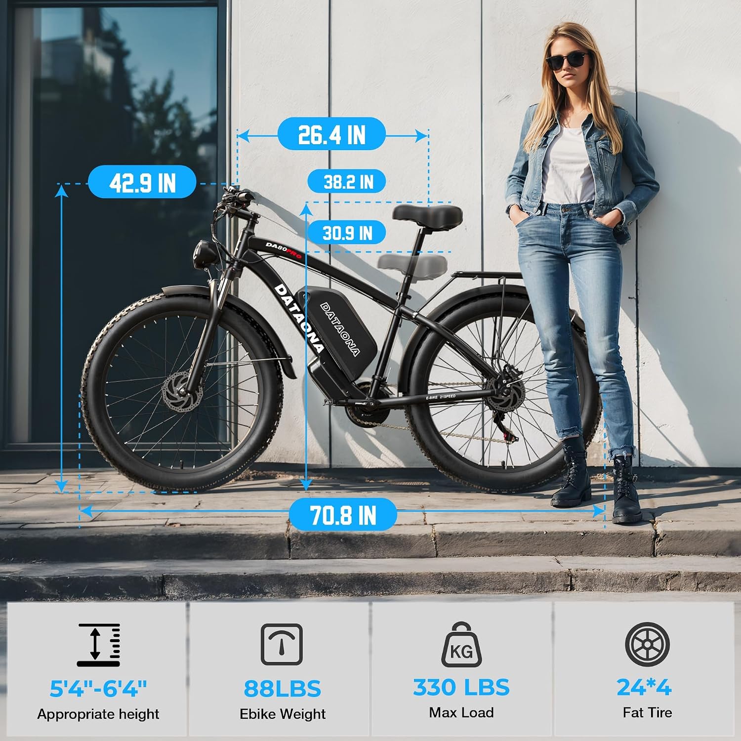 DATAONA 6500W Dual Motor Ebike for Adults Men 20MPH - Fast Electric Bike with 52V 32Ah Battery Up to 100 Miles, Lockable Suspension 24' Fat Tire Electric Bicycle for Off-Road Mountain Snow Commuter UL