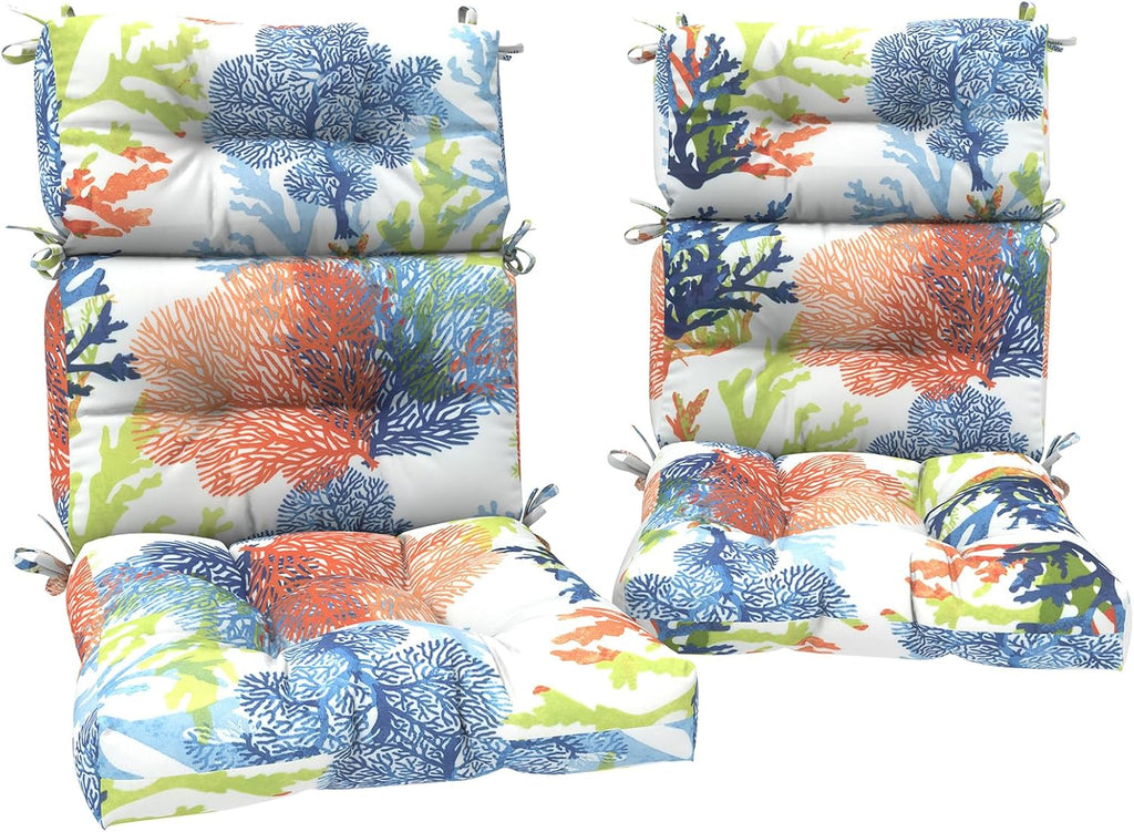 DYTXIII Outdoor High Back Chair Cushions Set of 2, Water Repellent Tufted Rocking Seat Cushions Replacement 44 x 22 Inch, Seat & Back Chair Pads for Patio, Balcony and Indoor Use -Coral Multi