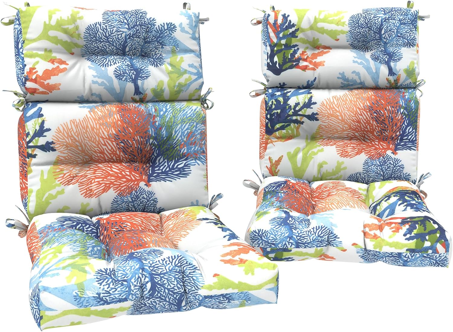 DYTXIII Outdoor High Back Chair Cushions Set of 2, Water Repellent Tufted Rocking Seat Cushions Replacement 44 x 22 Inch, Seat & Back Chair Pads for Patio, Balcony and Indoor Use -Coral Multi