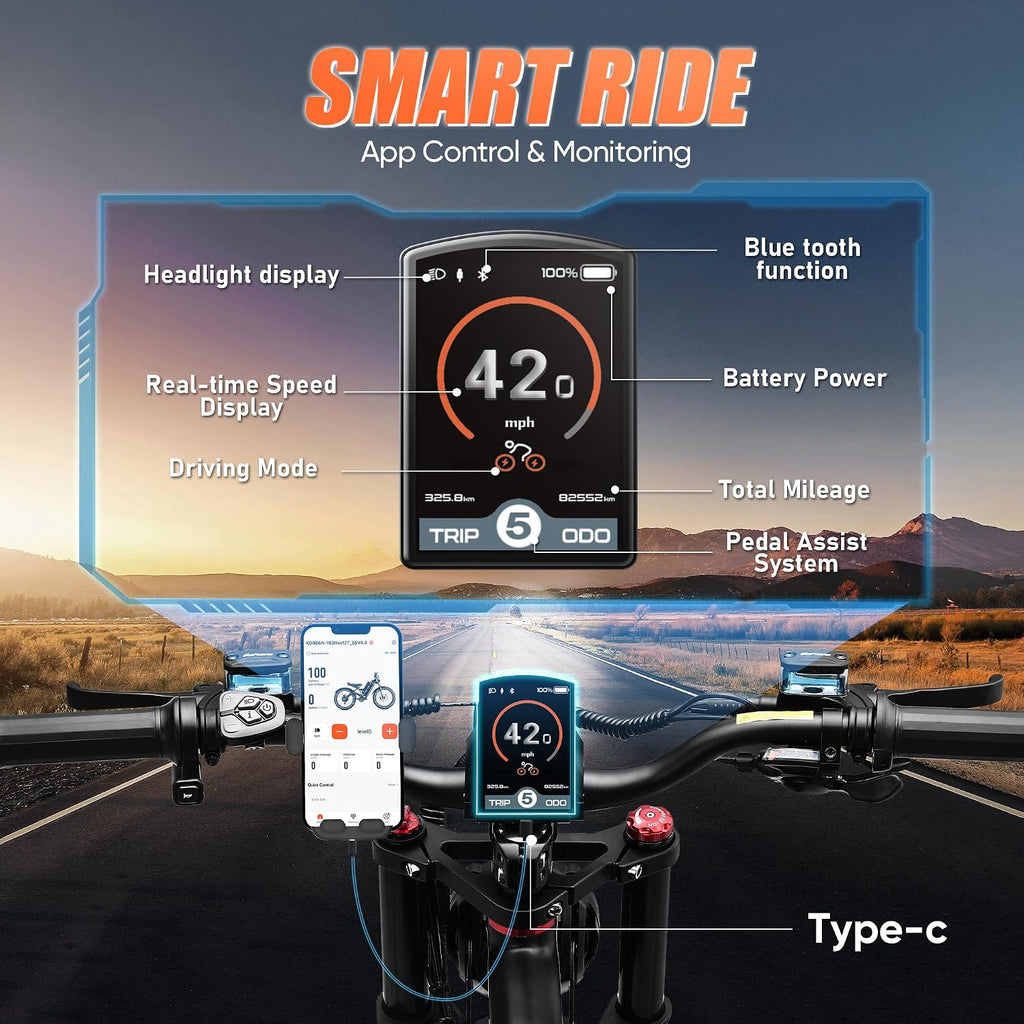 eAhora 2025 Romeo Ultra/Romeo 2 Peak 3000W/2500W 42/40 Mph Electric Bike for Adults 60V 70Ah/52V 60Ah 100-200Miles Long Range Ebike 26' Fat Tire Full Suspension Electric Bicycle