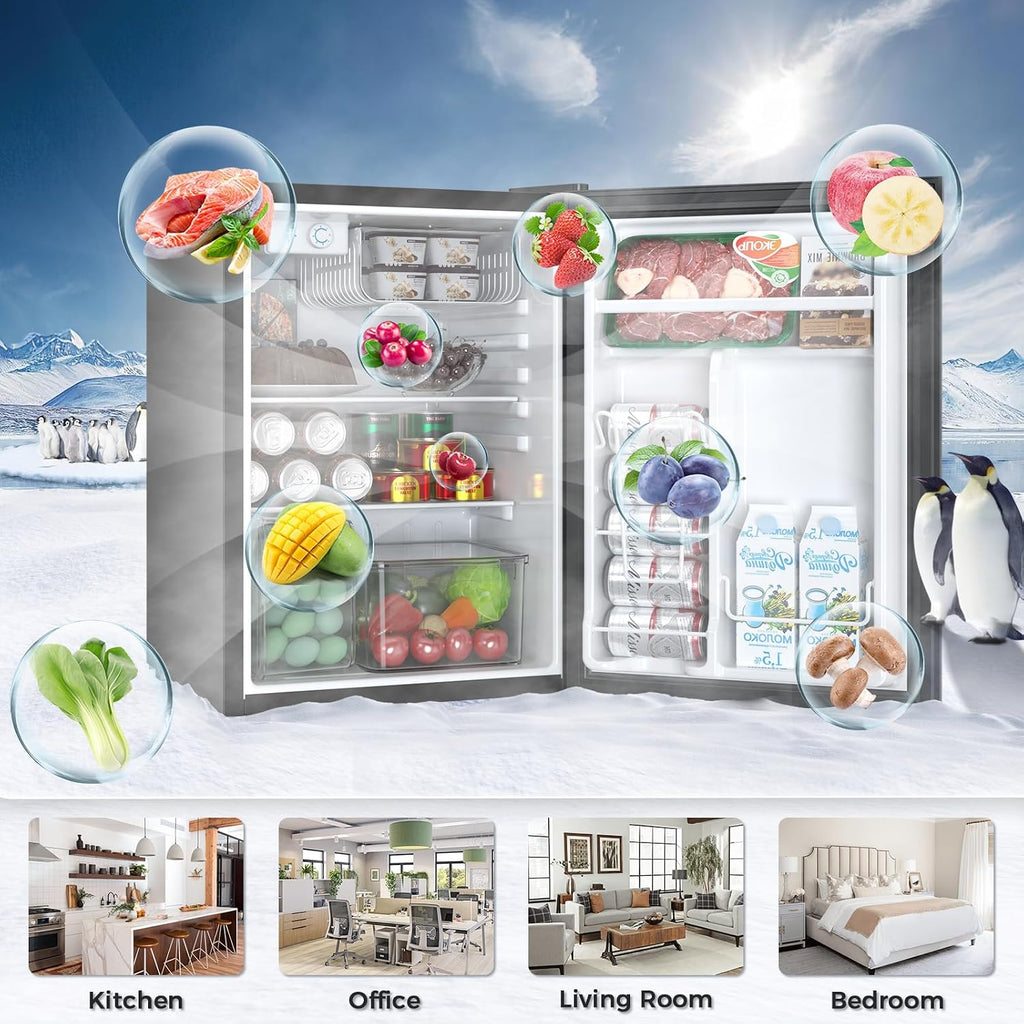 Antarctic Star Mini Compact Refrigerator with Freezer, 2.6 Cu.Ft. Single Door Adjustable Removable Shelves for Apartment/Dorm/Office,BLACK