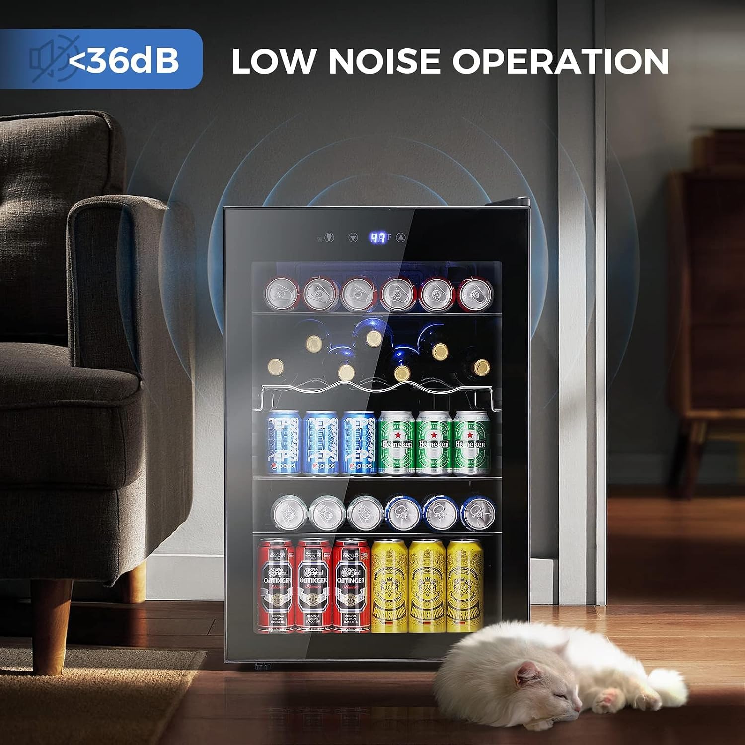 Kismile 4.5 Cu.ft Beverage Refrigerator and Cooler,145 Can Mini Fridge Glass Door with Digital Temperature Display for Soda,Beer or Wine,small Drink Dispenser Cooler for Home,Office or Bar (Black)