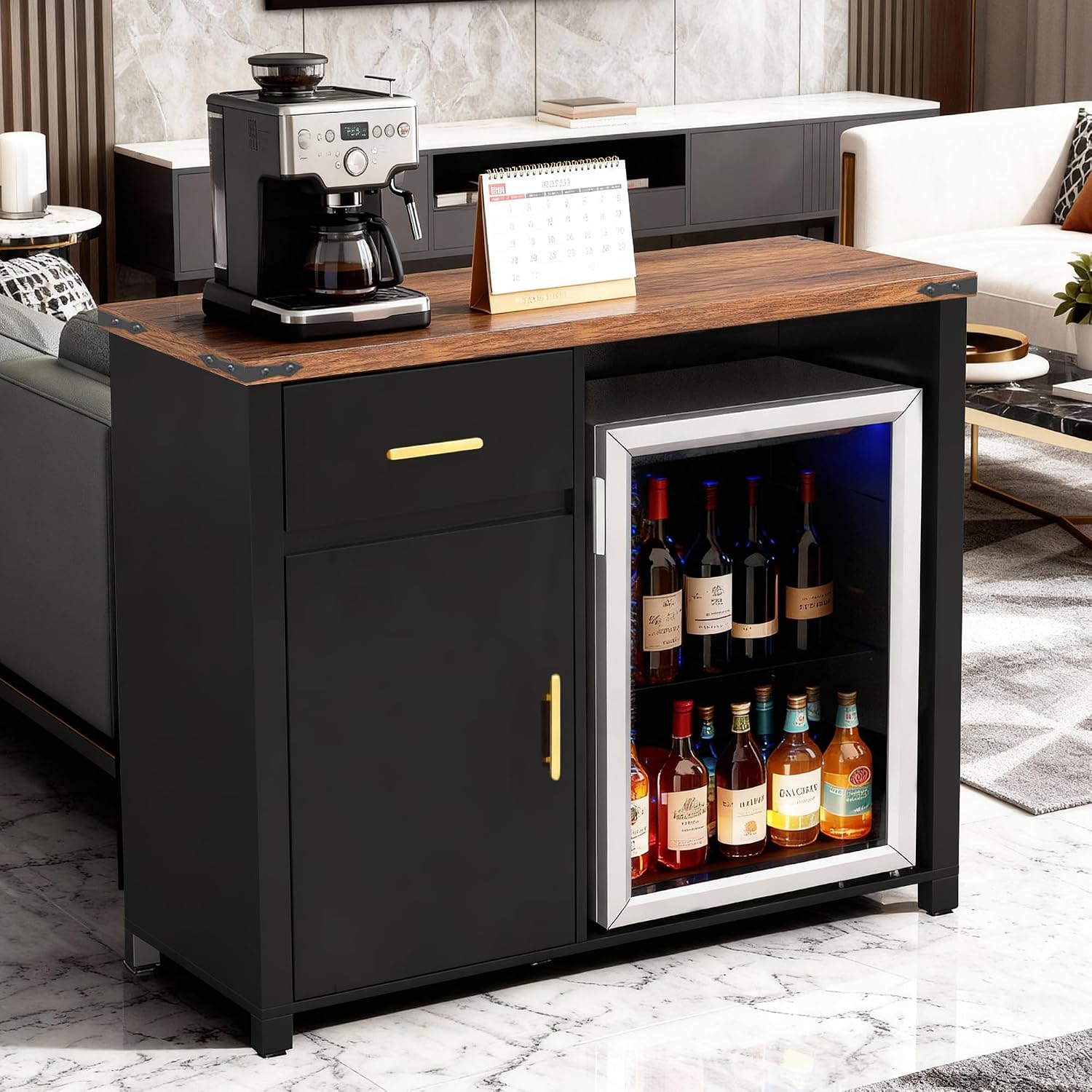Mini Fridge Cabinet with Storage Space, Coffee Bar Cabinet with Mini Fridge Space, Buffet Sideboard Table for Living Room, Kitchen, Bar, Office (39.5W x 38.5H x 20.9D)