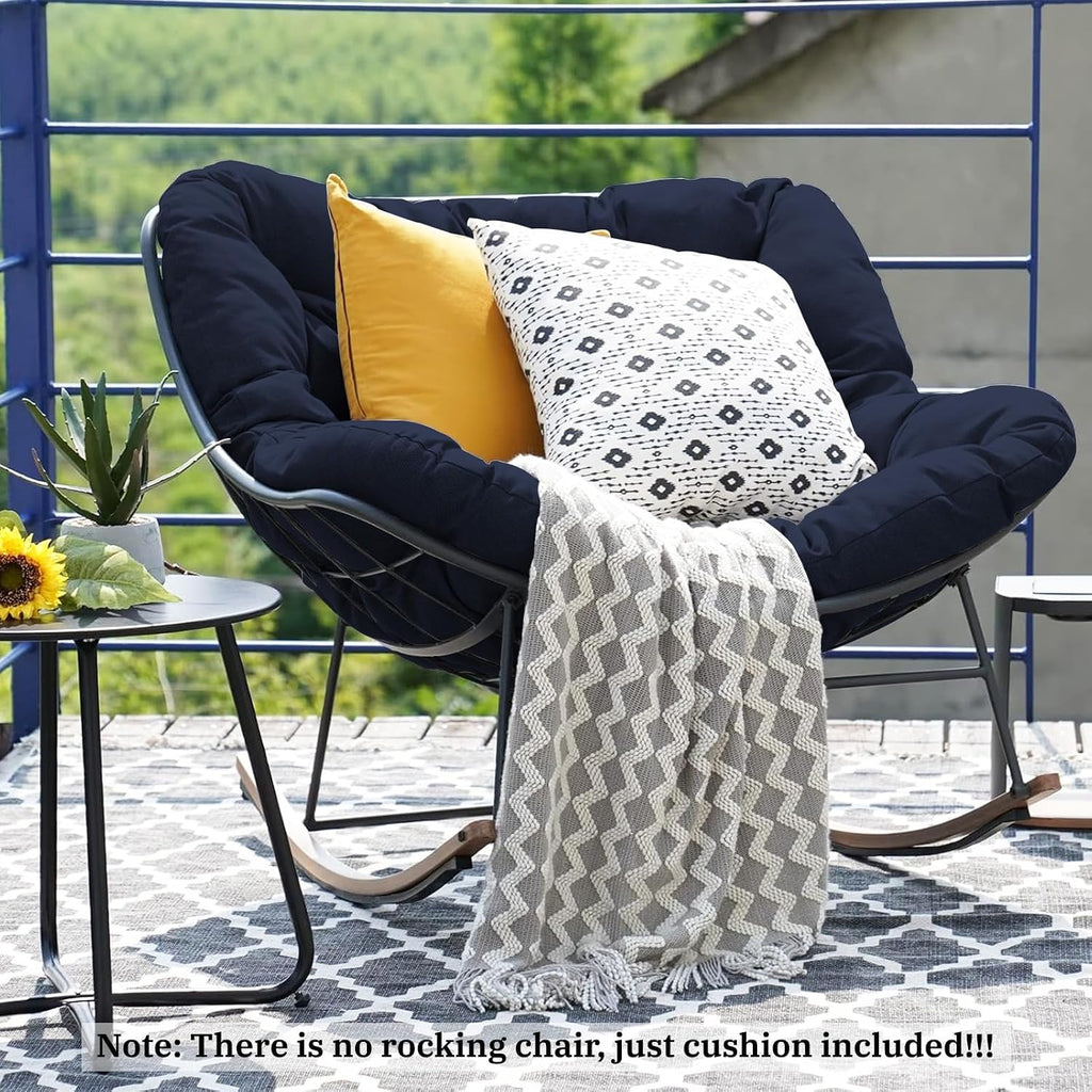 Outdoor Rocking Chair Cushions 6.3' Thick, Only Cushion, Waterproof, Fade-Resistant, Patio Egg Lounge Chair Cushion with 6 Straps, Indoor Papasan Chair Cushion (Navy Blue)