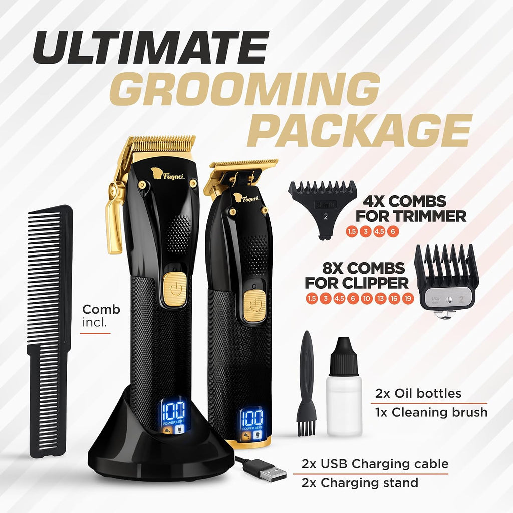 Fagaci Professional Hair Clippers for Men Set Turbo Power with Precise Cutting, Barber Clippers for Hair Cutting, Cordless Hair Clippers and Trimmers Set, Maquina de Cortar Cabello, Haircut Barber Kit