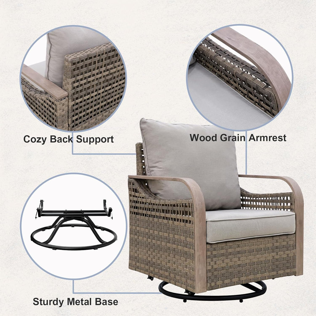 COOS BAY Modern Outdoor Swivel Rocker Chairs, Wicker Glider Rocking Chairs with Cushions, 360° Swivel Rattan Patio Seating, 2 Pieces, Brown/Gray