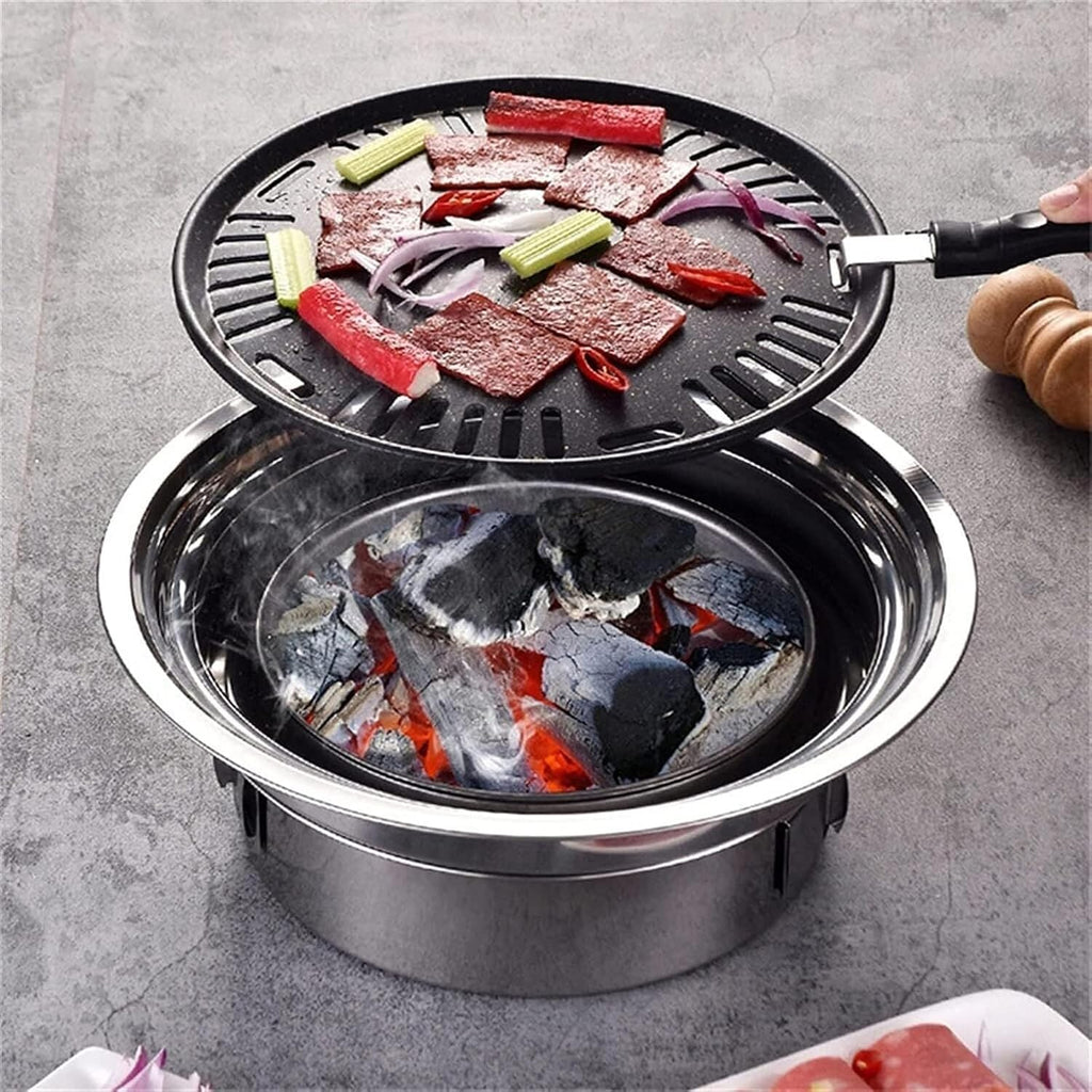 Portable Charcoal Grill Outdoor Charcoal Grills Stainless Steel Charcoal Barbecue Grill Round Portable Grill for Camping BBQ Grill for Outdoor(35cm)