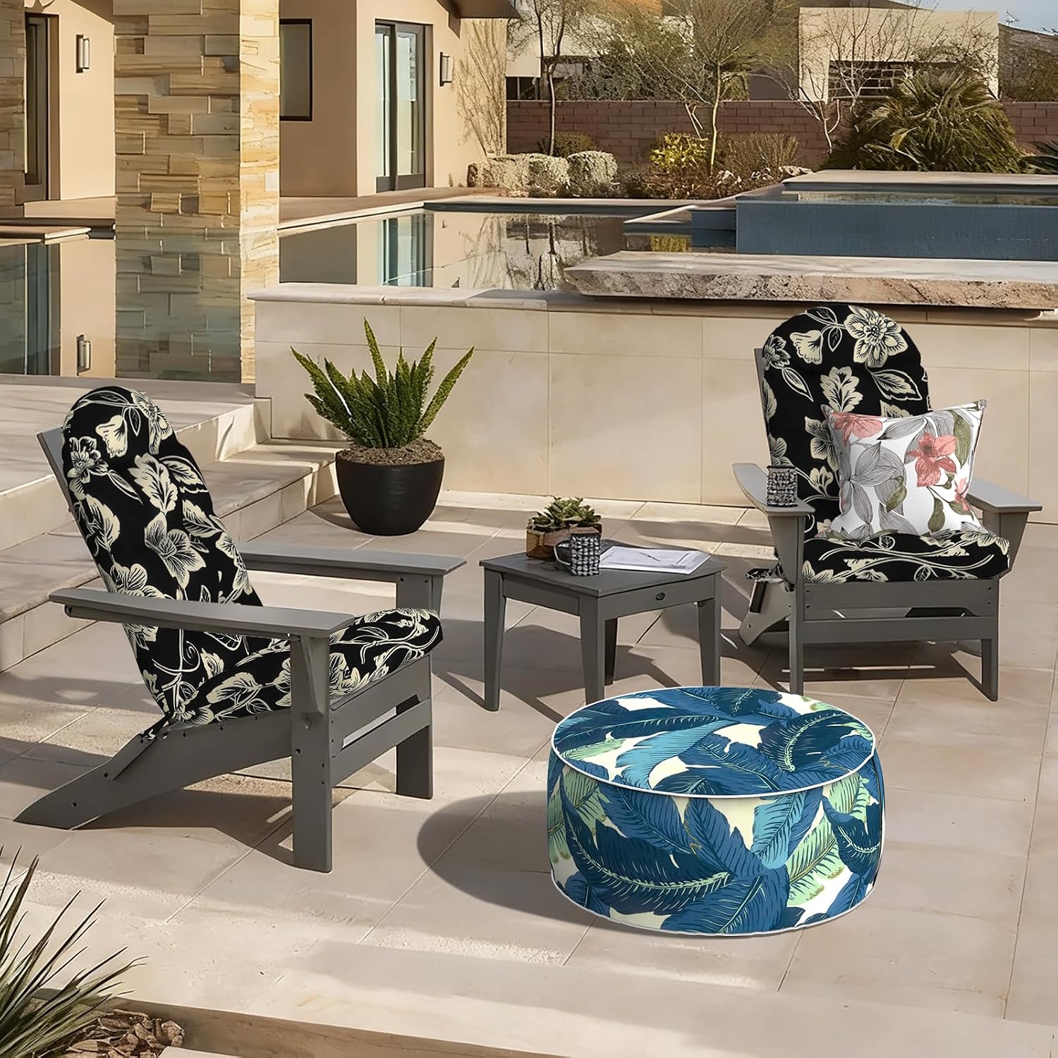 LVTXIII 2 Pack Outdoor Adirondack Chair Cushions, 44x19x4 Inch Water Repellent Patio Cushions for Rocking Chairs, Thick Tufted High Back Seat Cushion Set, Elegant Vines Black