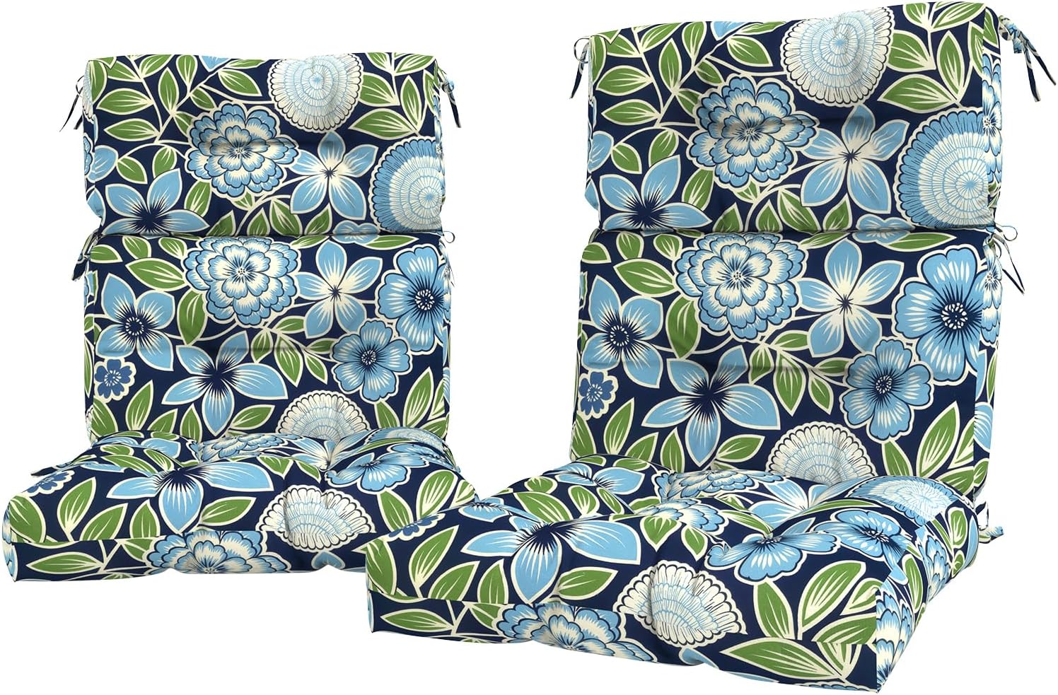LVTXIII Outdoor Seat/Back Chair Cushion Patio Tufted High Back Cushion, Seasonal Replacement Rocking Chair Cushion with Ties, 22' W x 20D, Set of 2, Azure Botanical Symphony‌