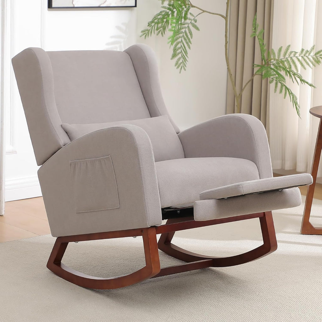 HCHAIRH Rocking Chair Nursery, Nursery Rocking Chairs with Foot Rest, Comfy Glider Rocker Nursing Chair with Back Pillow for Nursing, Living Room, Bedroom, Light Grey
