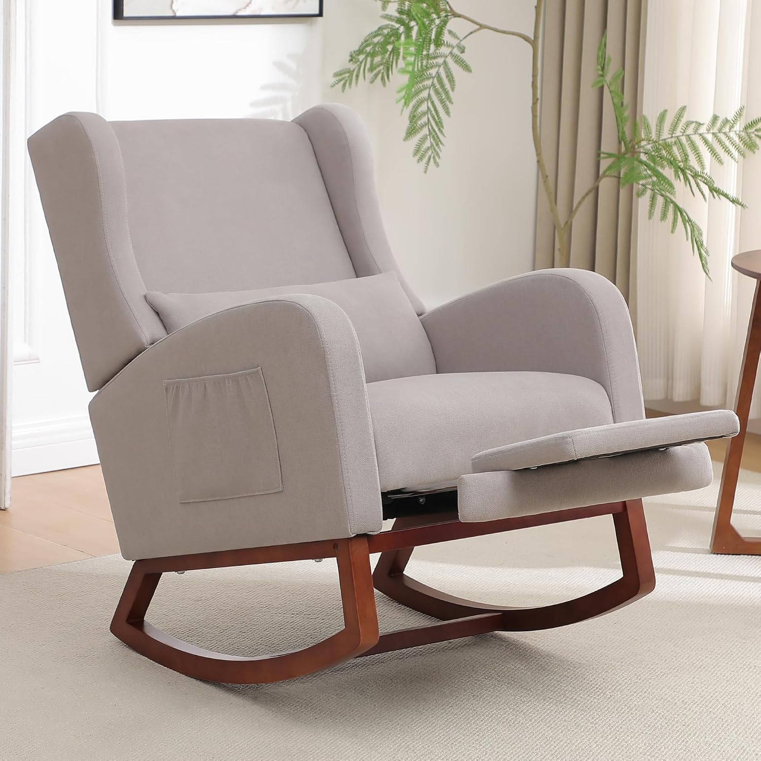 HCHAIRH Rocking Chair Nursery, Nursery Rocking Chairs with Foot Rest, Comfy Glider Rocker Nursing Chair with Back Pillow for Nursing, Living Room, Bedroom, Light Grey