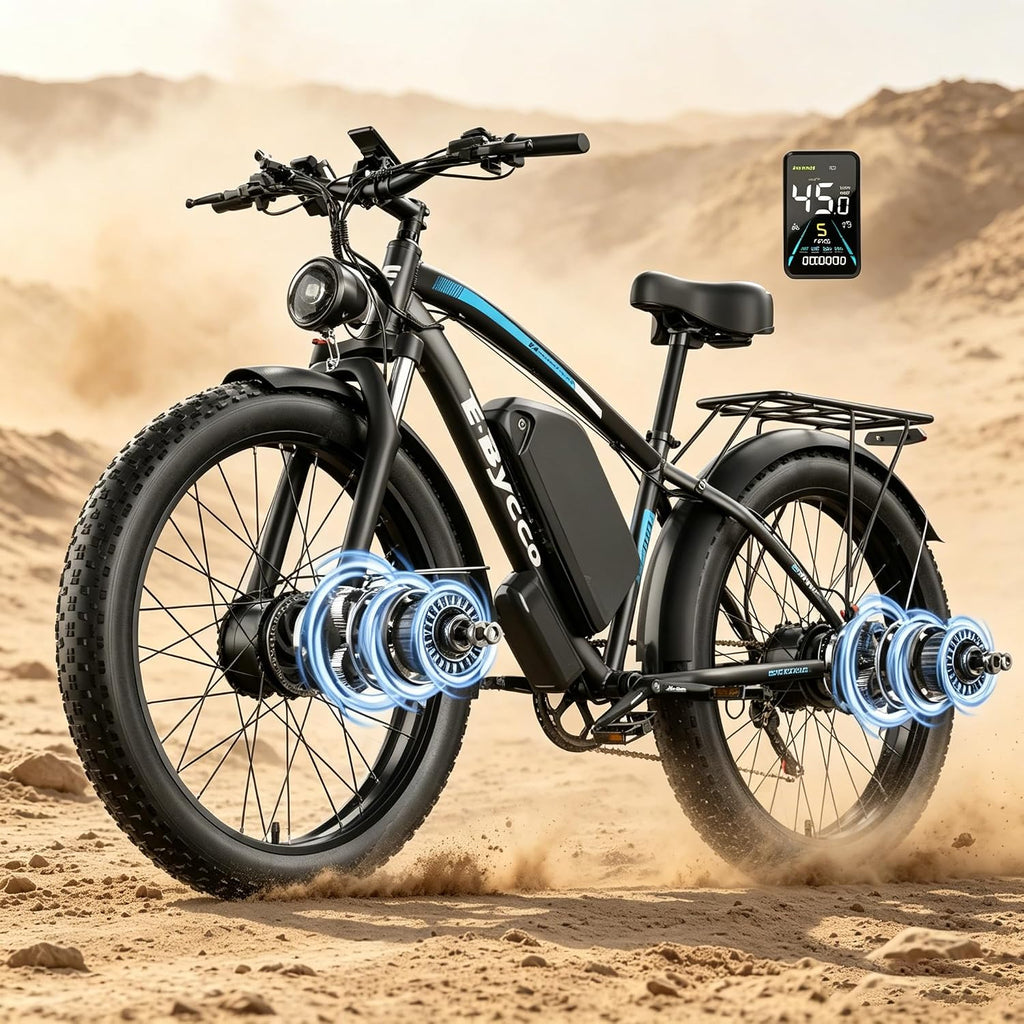 6000W Peak Dual Motor Electric Bike for Adults, 24' Fat Tire Ebikes 52V 32AH, Fast 45 MPH, 100 Miles Long Range, Hydraulic Brake, Pedal Assist Electric Bicycle for Off-Road Mountain Snow Commuter
