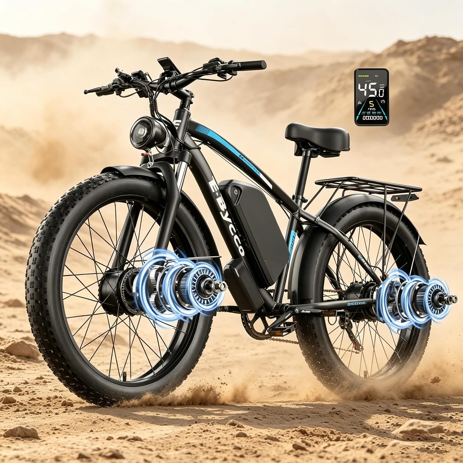 6000W Peak Dual Motor Electric Bike for Adults, 24' Fat Tire Ebikes 52V 32AH, Fast 45 MPH, 100 Miles Long Range, Hydraulic Brake, Pedal Assist Electric Bicycle for Off-Road Mountain Snow Commuter