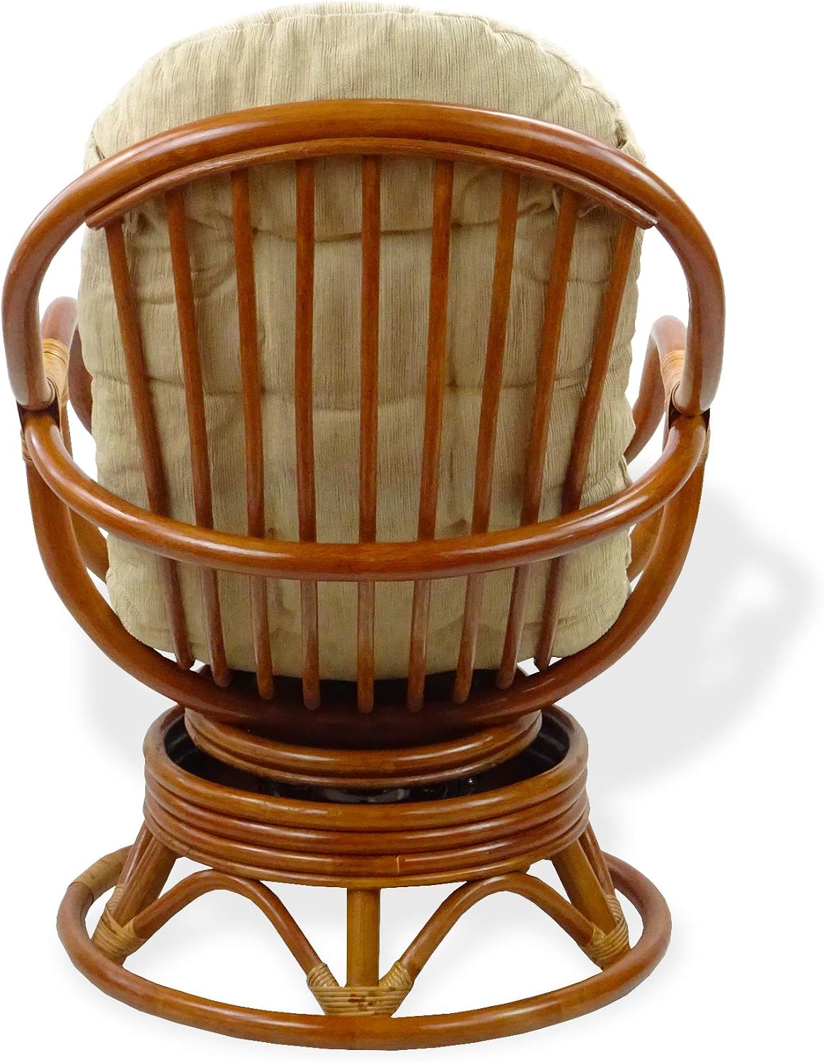 Bali Lounge Swivel Rocking Chair with Cream Cushion Natural Rattan Wicker Handmade, Colonial