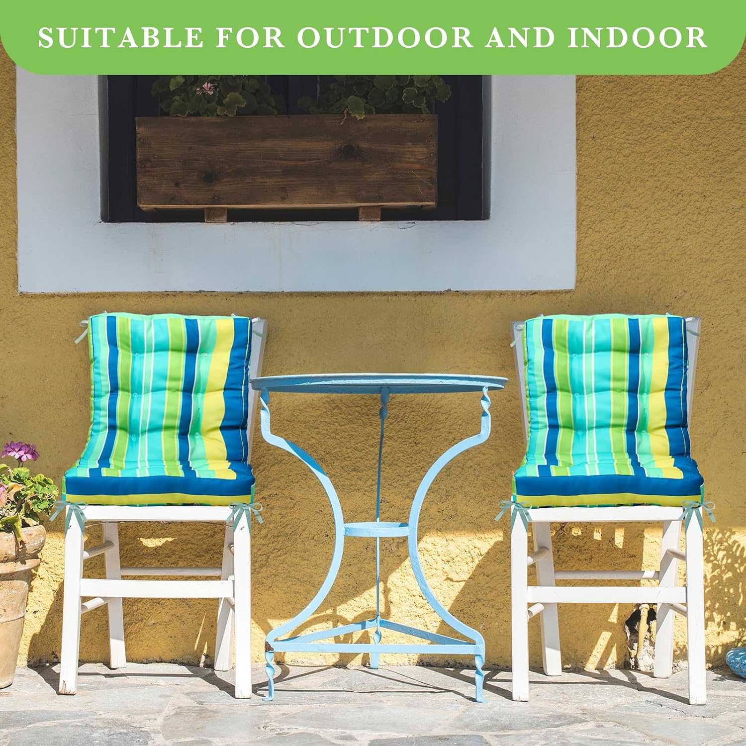 Hoteam 6 Set Patio Chair Cushions Outdoor 20 x 40 Inch High Chair Patio Cushion for Outdoor Furniture Waterproof Seat Rocking Indoor Thickened Pad(Striped Style,Green)