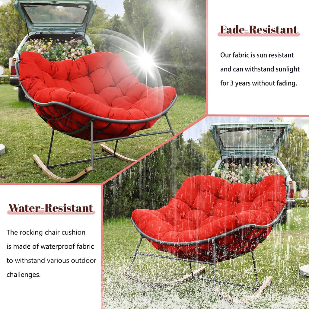 Outdoor Rocking Chair Cushions Replacement, 6''Thick Waterproof & Fade Resistant Papasan Chair Cushion with 6 Straps,Tufted Egg Chair Cushion for Indoor & Outdoor (Red)