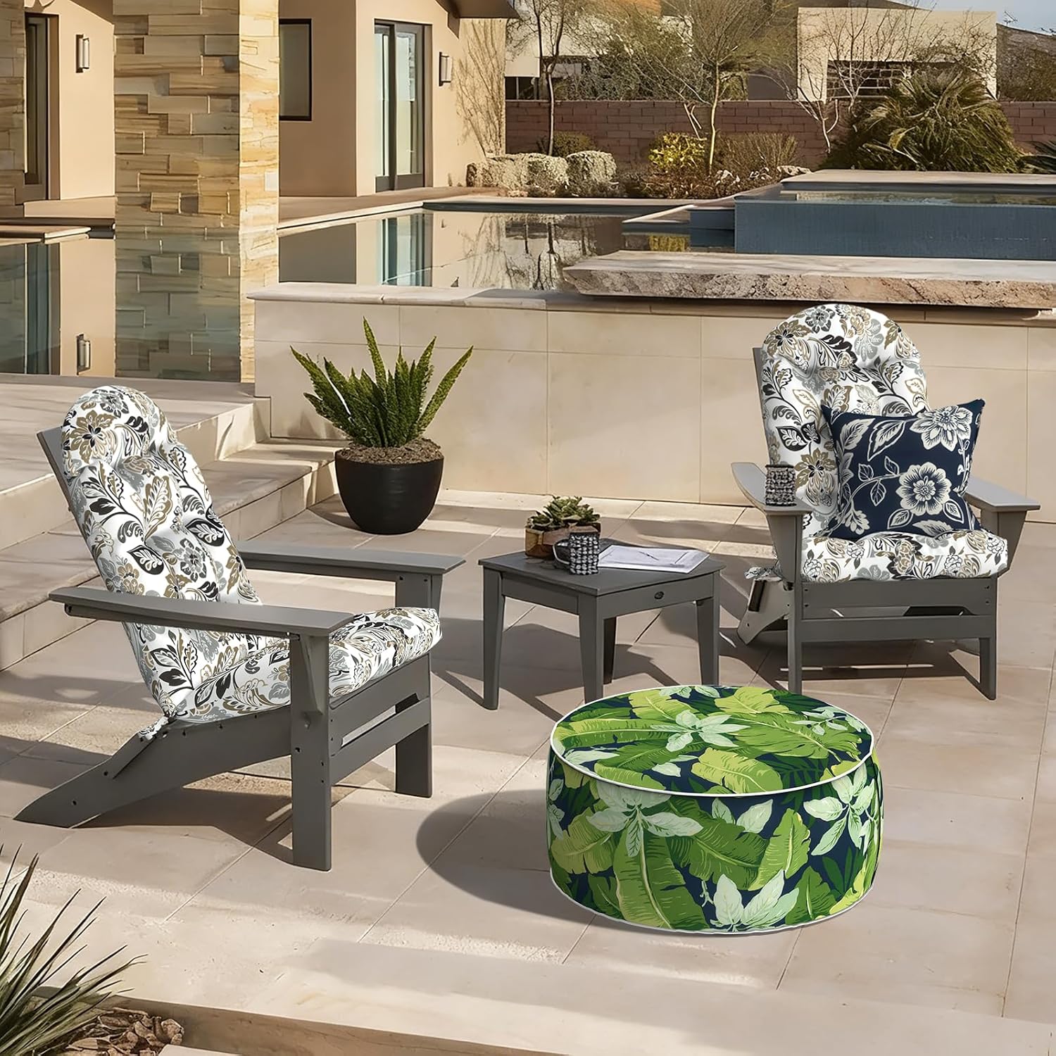 LVTXIII 2 Pack Outdoor Adirondack Chair Cushions, 44x19x4 Inch Water Repellent Patio Cushions for Rocking Chairs, Thick Tufted High Back Seat Cushion Set, Dailey Tan