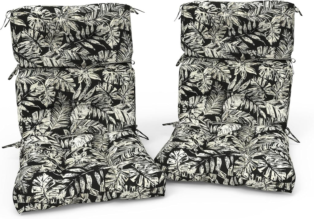 Outdoor High Back Patio Chair Cushions, Fade Resistant & Waterproof Tufted Seat and Back Cushions for Patio Furniture, Patio Chair Cushions 44x22 Inch, Set of 2, Tropical Leaf Black