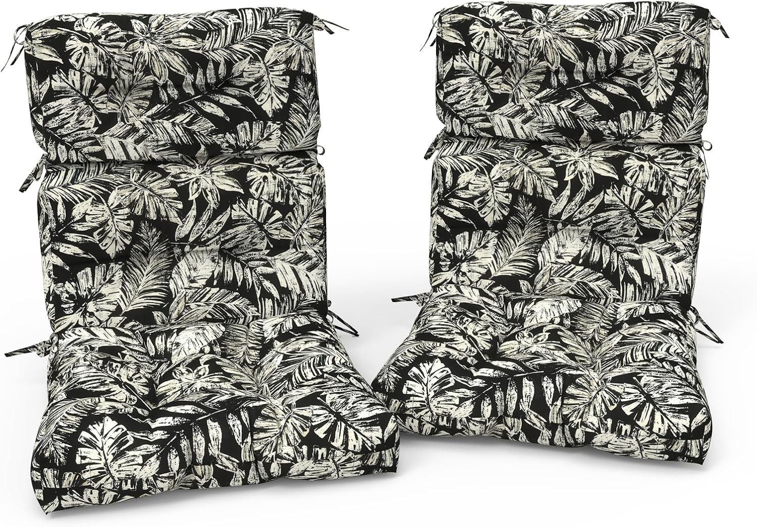 Outdoor High Back Patio Chair Cushions, Fade Resistant & Waterproof Tufted Seat and Back Cushions for Patio Furniture, Patio Chair Cushions 44x22 Inch, Set of 2, Tropical Leaf Black