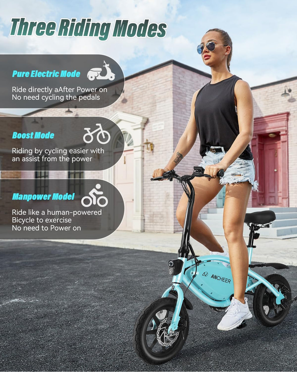 ANCHEER 14' Folding Electric Bike for Adults, 19.8MPH Ebike with 350W Motor[Peak 500W], 48V 374Wh Battery, Cruise Control, UL2849 Compliant Electric Bicycle, Compact Electric Mini Bike for Teens