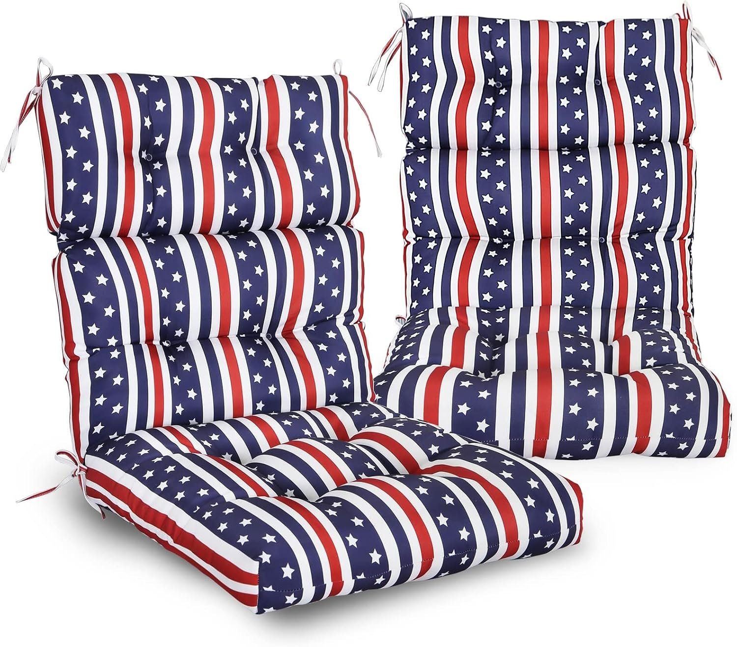 EAGLE PEAK Tufted Outdoor/Indoor High Back Patio Chair Cushions, Set of 2, 46'' x 22'', American Flag