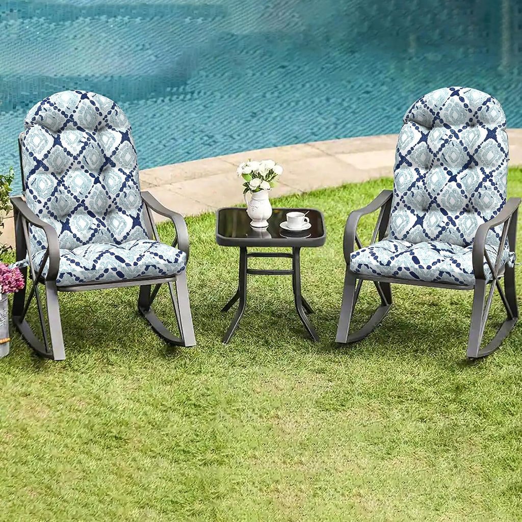 LVTXIII Outdoor Adirondack Chair Cushions, 44x19x4 Inch Non-Slip High Back Rocking Chair Cushion, Tufted Seat Cushion for Patio Furniture, Set of 2, Boho Geometry Blue