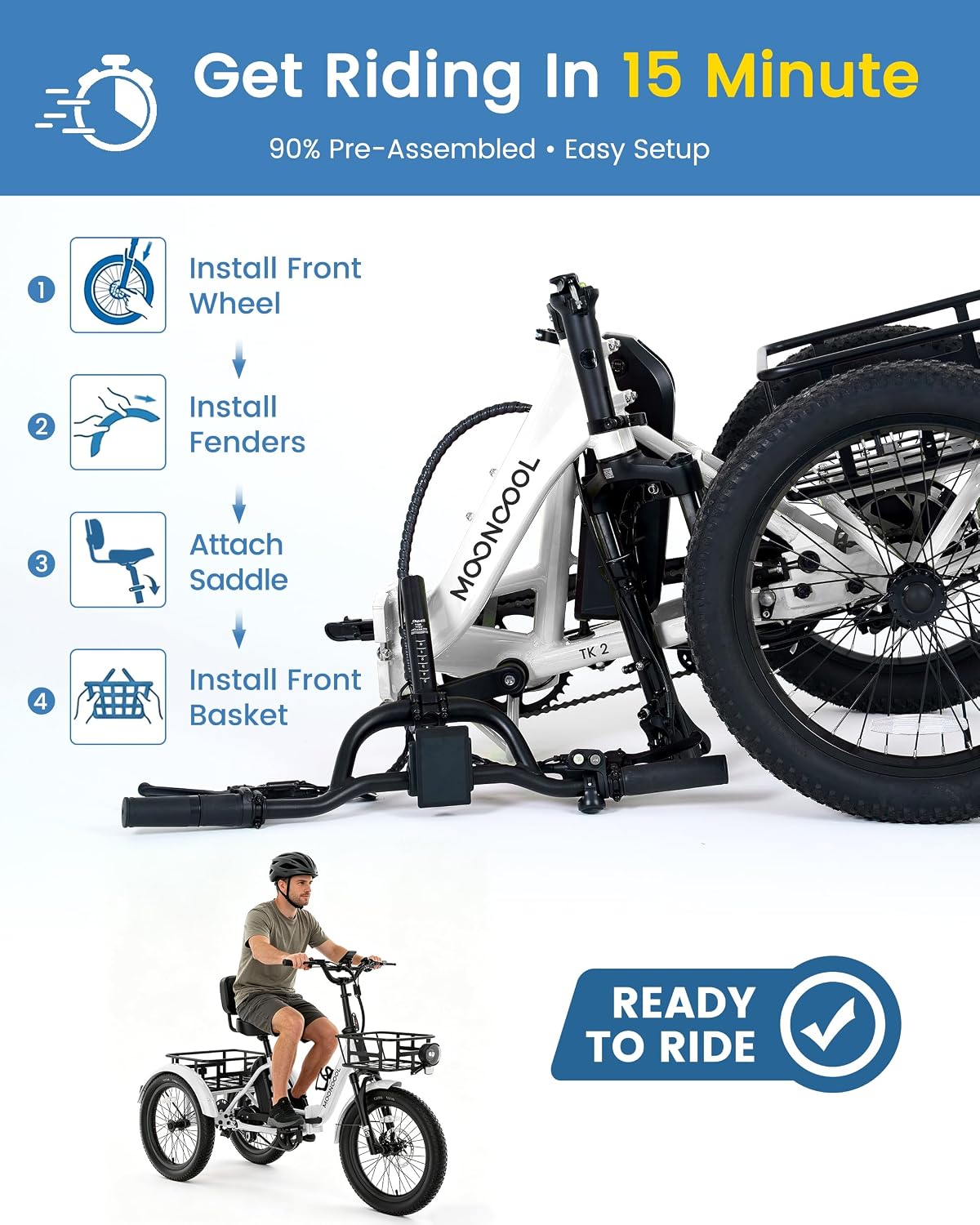 MOONCOOL Electric Trike for Adults, 500W/750W 48V Electric Tricycle for Adults, 20'x3.0' Fat Tire 3 Wheel Electric Bike, Folding Aluminum Adult Tricycle with Removable Battery