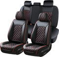 Huidasource Seat Covers, Nappa Leather Car Seat Covers, Velcro Adjustable, Compatible with Airbags, Child Seat, Seat Belts, Fit for Most Cars, Vans, Trucks, SUVs (Full Set/Black&Red)
