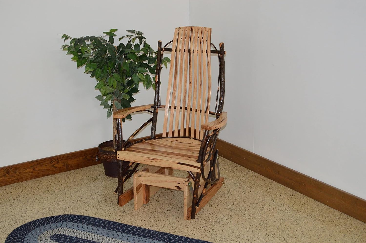 Amish-Made Large Rustic Hickory Glider Rocking Chair