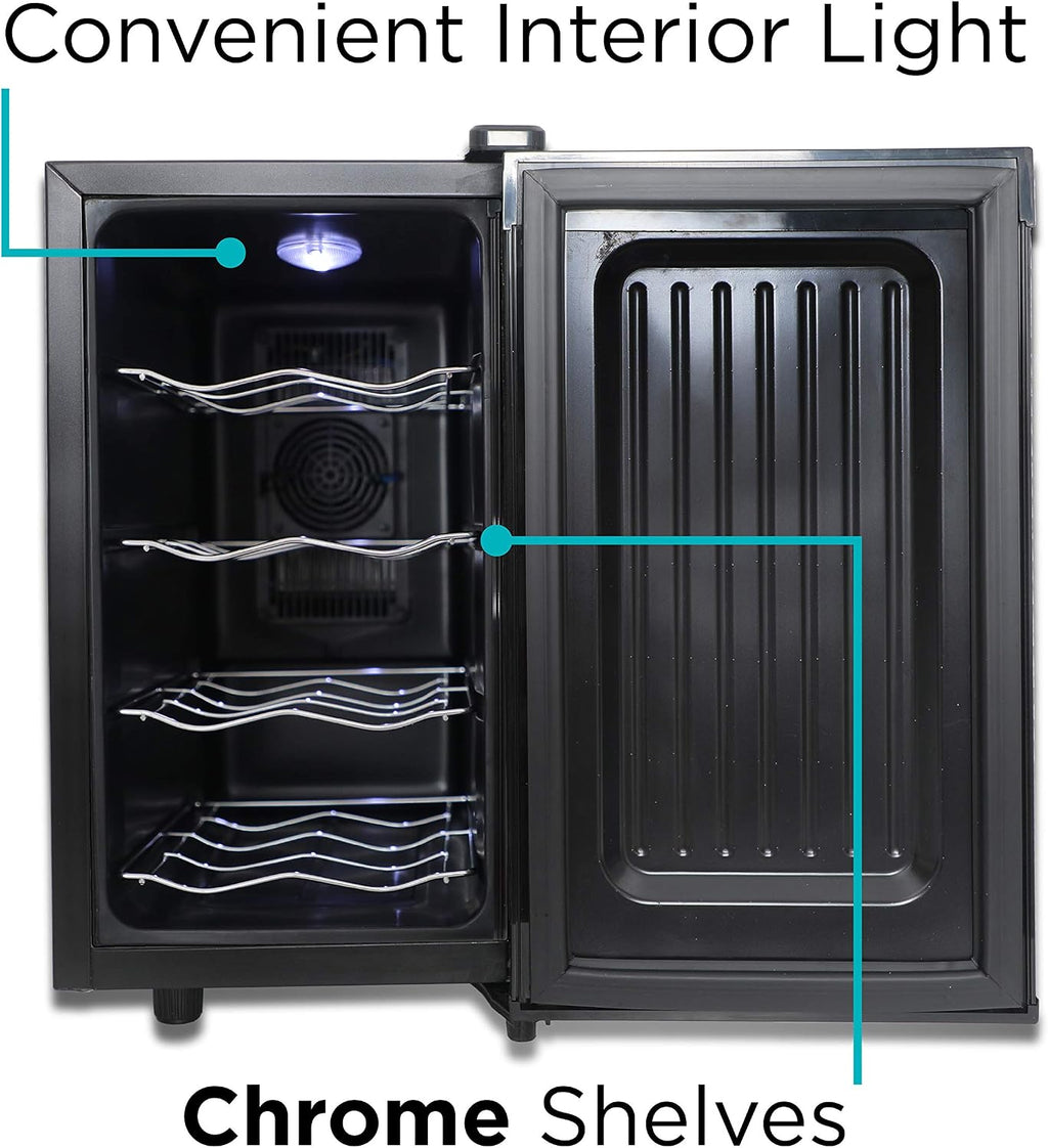 BLACK+DECKER Wine Cooler 8 Bottle,Wine Fridge Thermoelectric with Mirrored Front,Freestanding Wine Cooler Refrigerator &LED Display,BD60326
