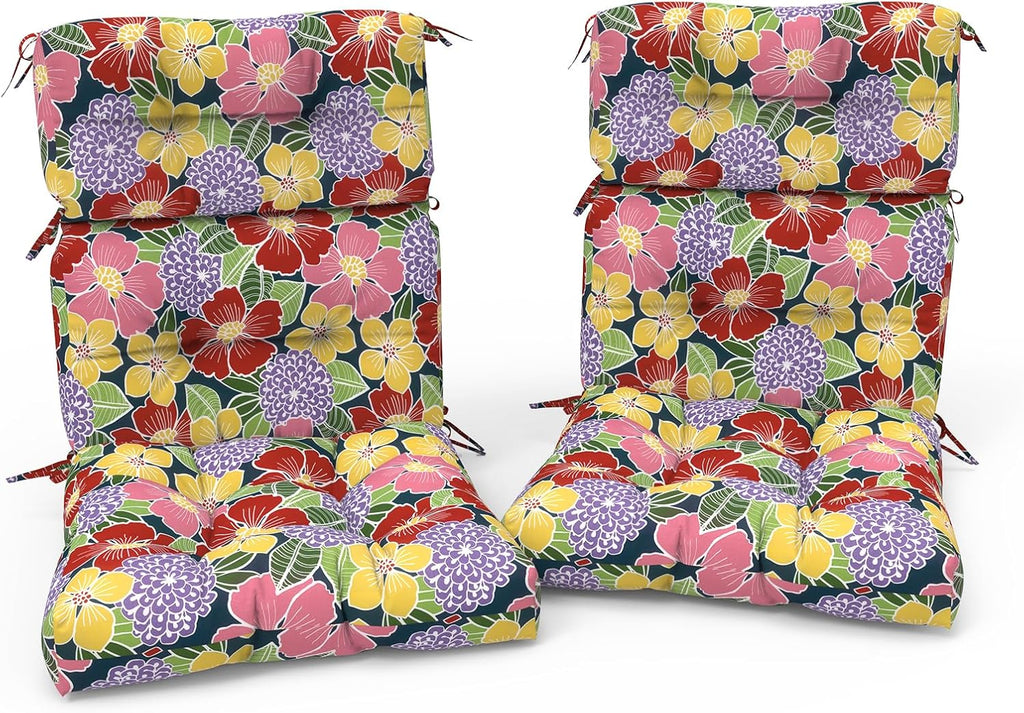 Outdoor High Back Patio Chair Cushions, Fade Resistant & Waterproof Tufted Seat and Back Cushions for Patio Furniture, Patio Chair Cushions 44x22 Inch, Set of 2, Flower Bloom