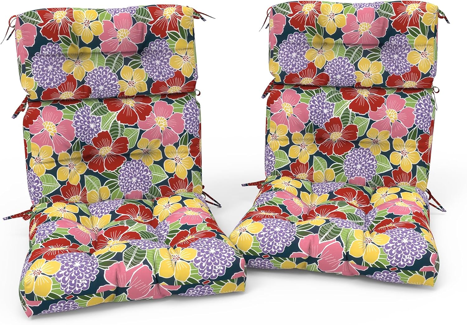 Outdoor High Back Patio Chair Cushions, Fade Resistant & Waterproof Tufted Seat and Back Cushions for Patio Furniture, Patio Chair Cushions 44x22 Inch, Set of 2, Flower Bloom