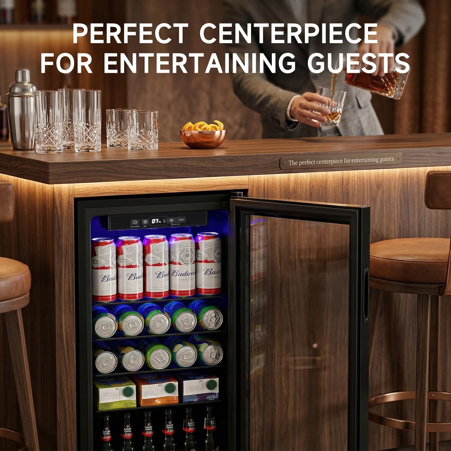 Anypro Mini Fridge 130 Can Beverage Refrigerator Cooler, 3.2 Cu.Ft Drink Fridge for Soda Wine Beer, Beverage Fridge with Glass Door for Home Office Bar, Digital Temperature Control, Adjustable Shelves