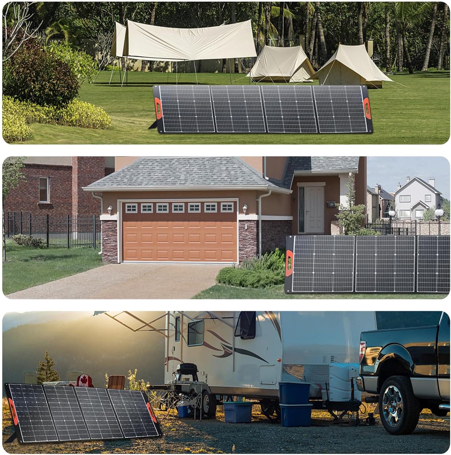 200W Portable Solar Panel for 1200W 2400W Power Station Solar Generator, Folded 3-in-1 Outputs 18V Solar Charger with Adjustable Kickstand for RV Camping Home 100W