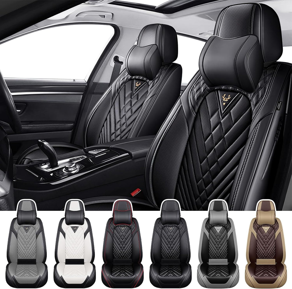 Car Seat Covers for Kia Optima 2001-2020, Waterproof Nappa Leather Front Seat Cover with Headrests, Anti-Slip and Comfortable Automotive Seat Protector&Accessories(Black)
