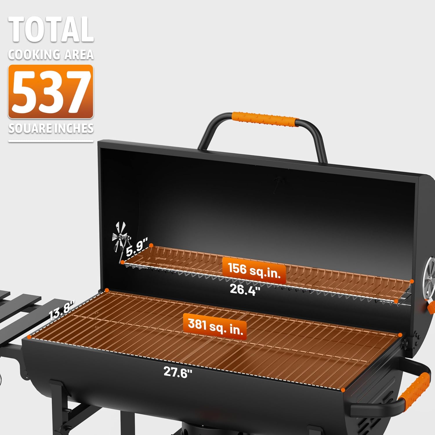 KEYO GRILL 29-Inch Barrel Charcoal Grill, Heavy duty BBQ Grill with Adjustable Air Vent, One Click Cleaning System Barbecue Smoker Grill Combo for Backyard, Camping and Tailgate
