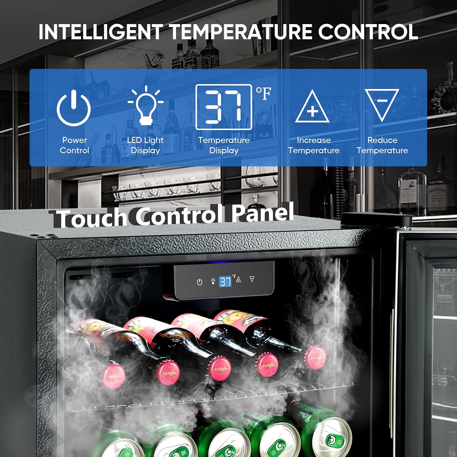 ORYMUSE 3.2 Cu.Ft Beverage Refrigerator, 130 Can Mini Fridge with Glass Door & Digital Temperature Control, Compressor Cooling Freestanding Cooler for Soda, Beer, Wine, Home, Office & Bar - Black