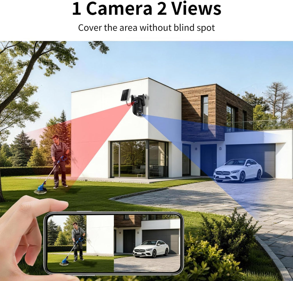 ESCANU Wireless Home Security Cameras System,Solar Power PTZ Outdoor Cameras,Motion Detection,Night Vision,Water-Proof,2-Way Audio,No Subscription Fee,Cloud/SD Card Storage