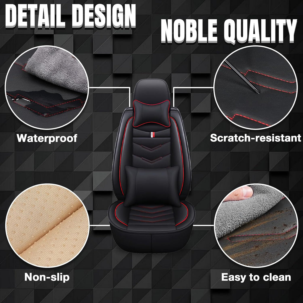 Car Seat Covers Fit for Jeep Grand Cherokee 2000-2025, Leather Seat Covers for Car, Waterproof Non-Slip Durable Car Seat Protector(2 Seats with Pillow,Black Red)